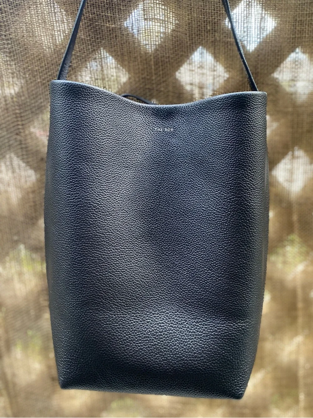 The Row N/S Park Medium Tote in Black Grained Calfskin with Tan Suede Interior